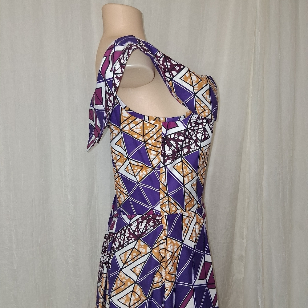 NIARA New Woman Size 12/36 Elegant High-Low Geometric Dress in Purple and Gold - Picture 9 of 17